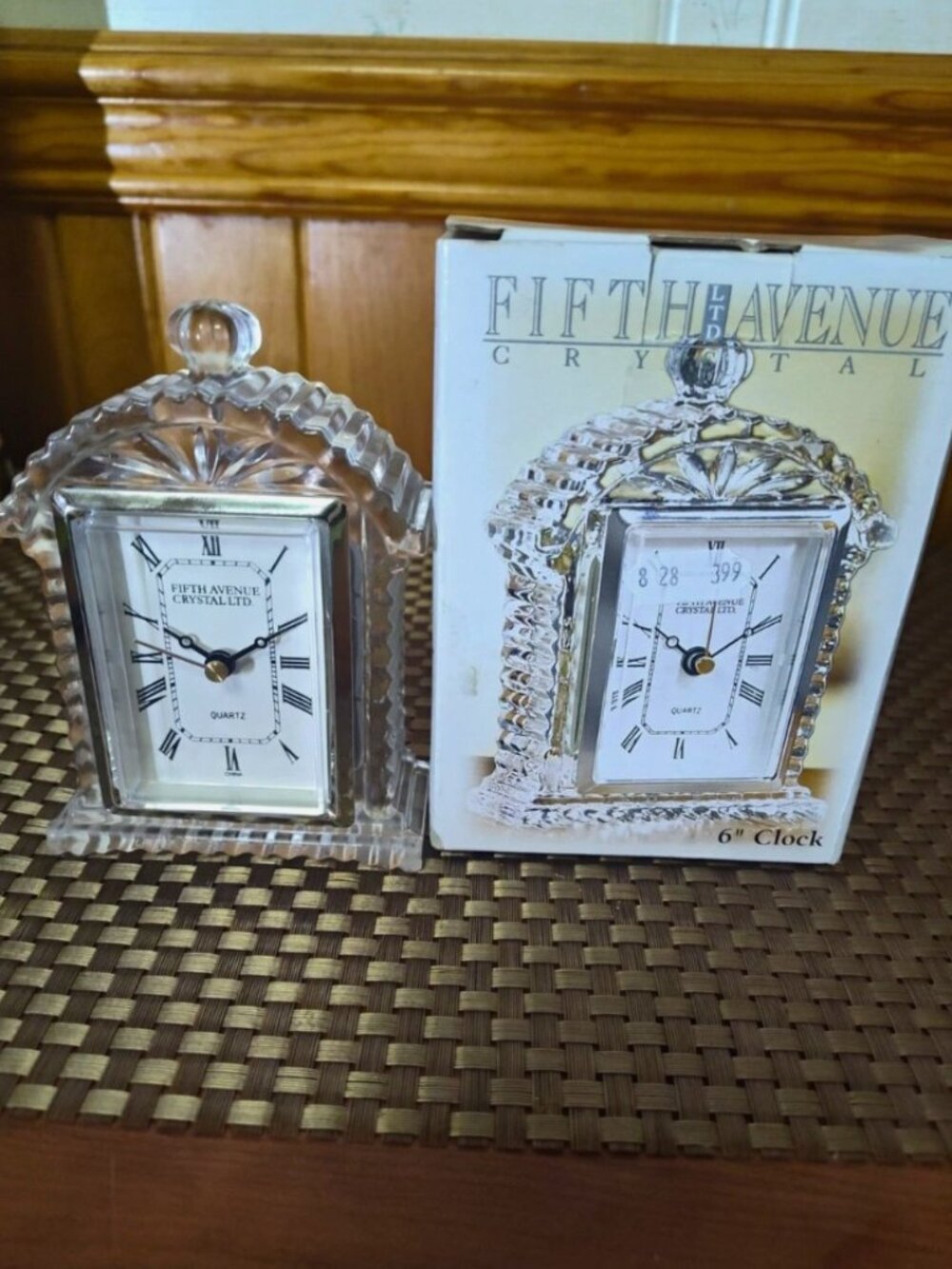 Fifth Avenue Crystal Ltd Lisbon 6in Clear Crystal Desk Clock Quartz Roman Tested